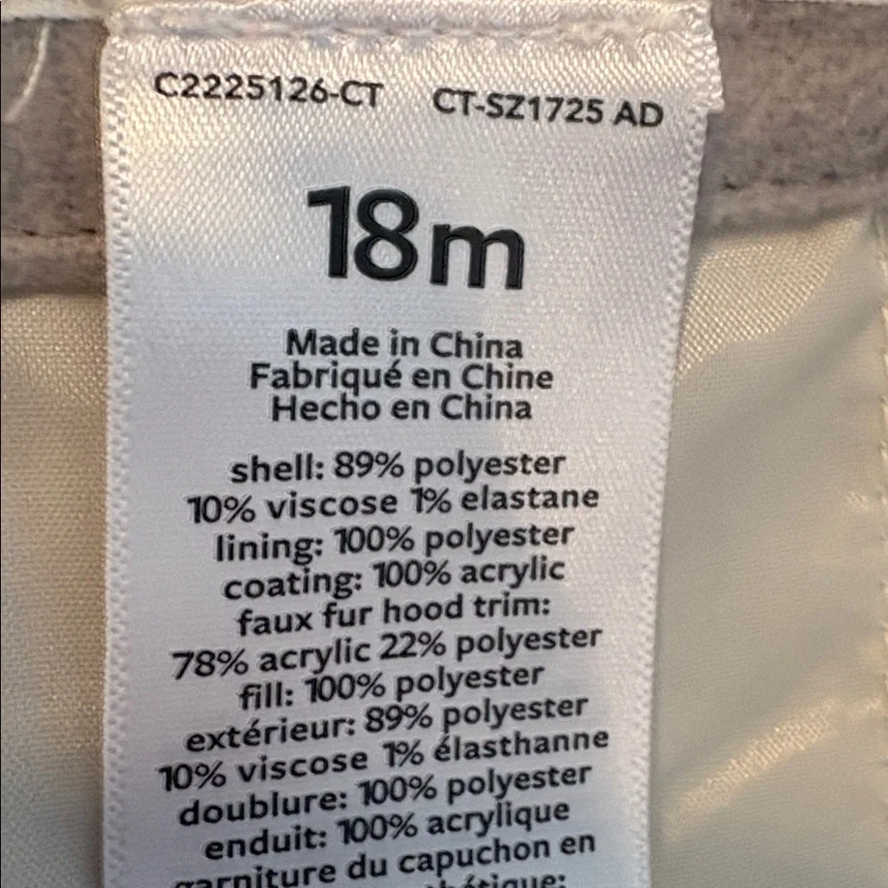 Carter’s Little Girls Grey Faux Fur Hooded Coat w/Toggle Buttons Size 18 M